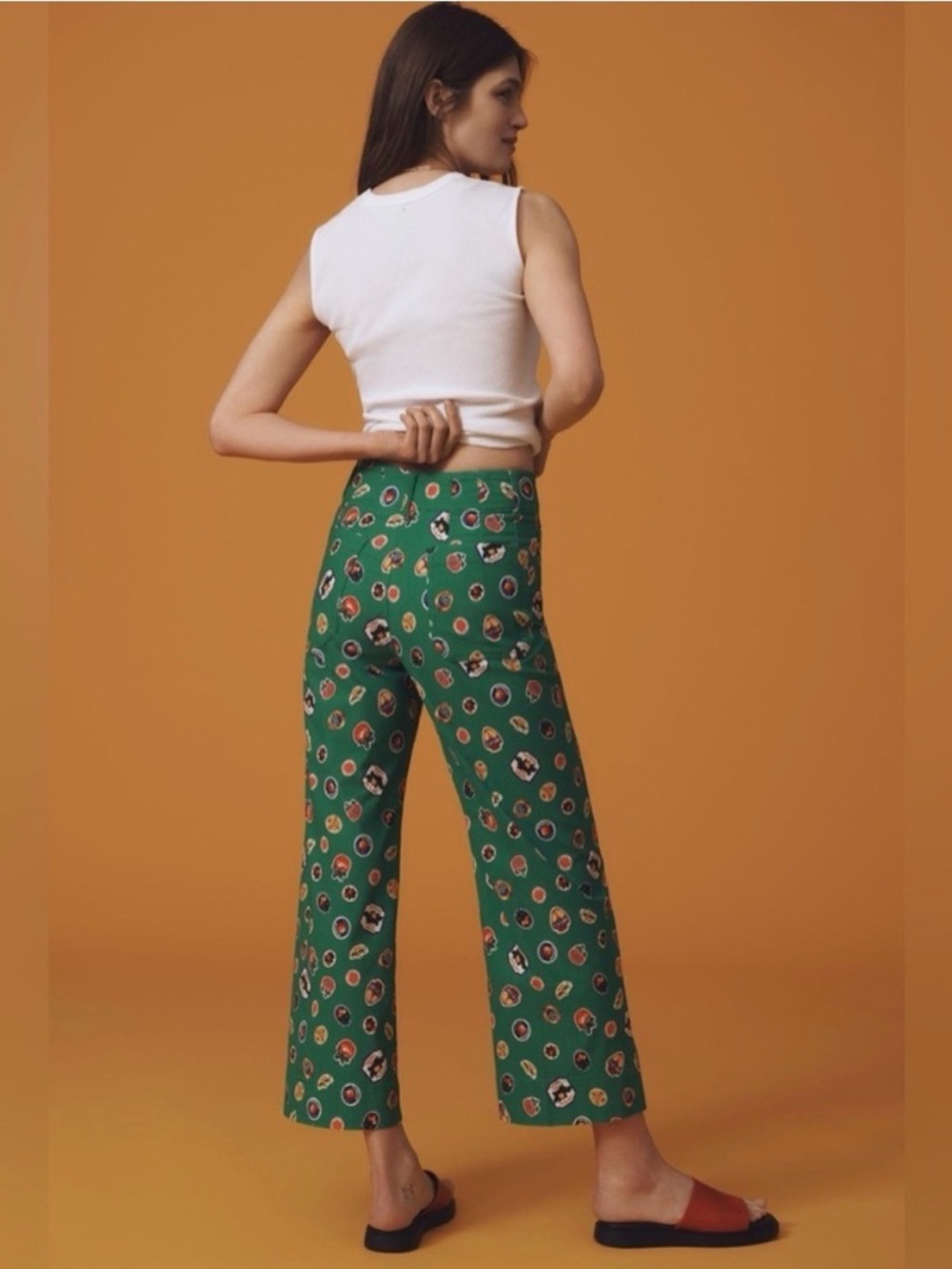 NWT Anthro Maeve The Colette Cropped Wide-Leg Pants Magic Fabric Green Size 28 - Picture 3 of 8